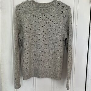 Lucky Brand Gray Crew Neck Pointelle Sweater